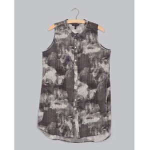 Eileen Fisher Tunic silk sleeveless ink blot print shirt womens Gray (medium)